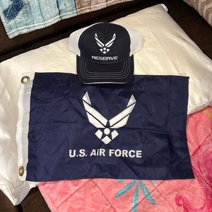 US Air Force Cap and Flag 2-pack. Color: Blue and white.